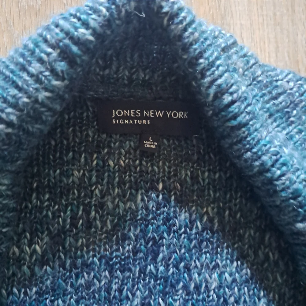 Jones New York Signature Teal Mist Combo Knit Batwing Sweater Women's Size Large